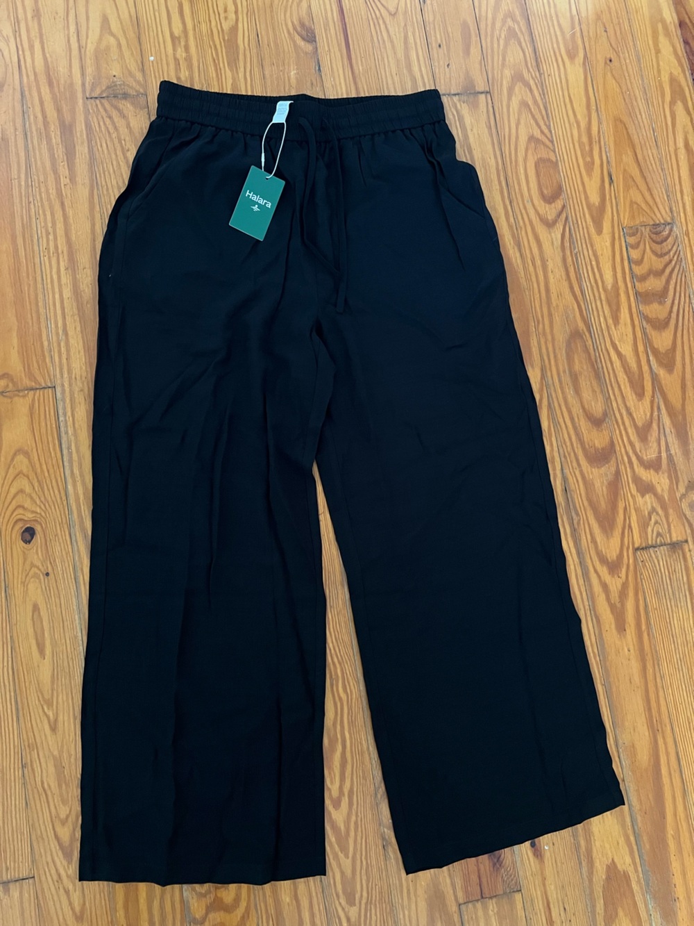 Black Halara Women's High Waisted Pants - Wide Leg Linen Blend Large Pockets NWT